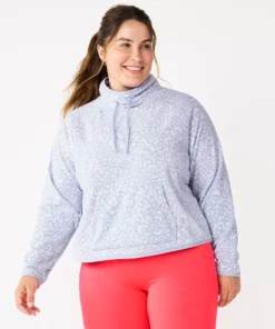 Tek Gear® Sweatshirt Microfleece Plus Size Cowlneck Crop -Tek Gear store 5664967 Lavender Leopard