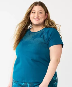 Tek Gear® Tee Plus Size Core Raglan -Tek Gear store 5942095 Teal Daisy Jacquard