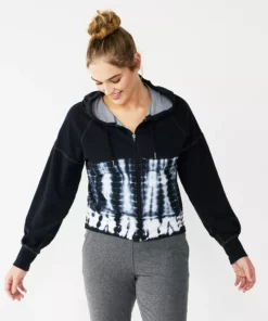 Tek Gear® Women' Jacket Zip-Up Terry Crop French -Tek Gear store 6120577 Black